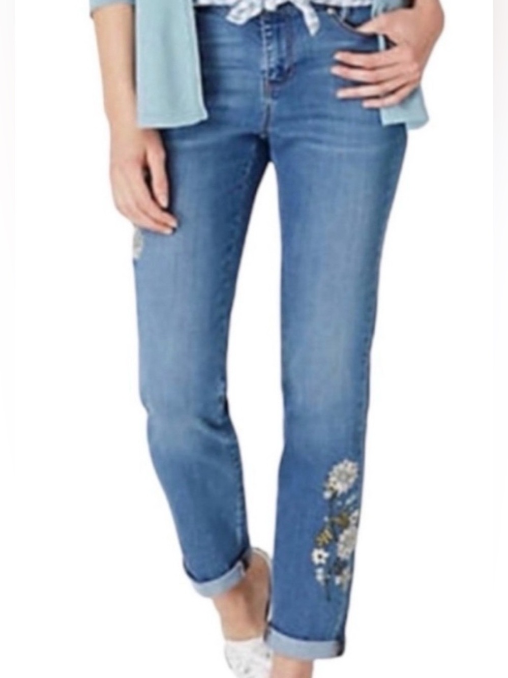 J. Jill Floral Embroidered Weekender Straight Leg Denim Jeans Sz 18